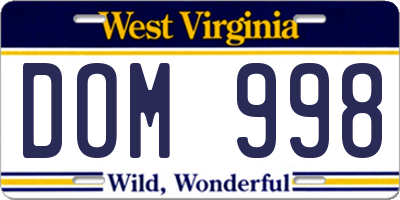 WV license plate DOM998