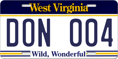 WV license plate DON004