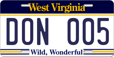 WV license plate DON005