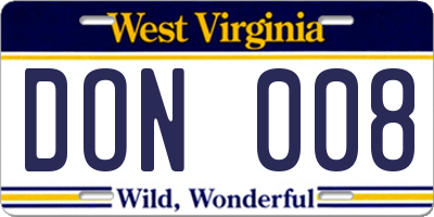 WV license plate DON008