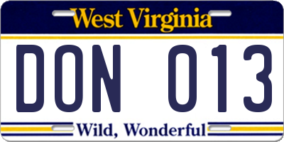 WV license plate DON013