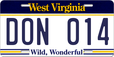 WV license plate DON014