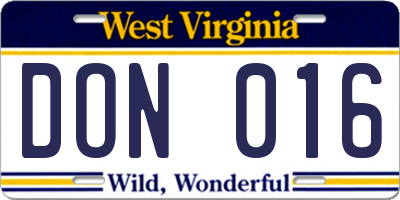 WV license plate DON016