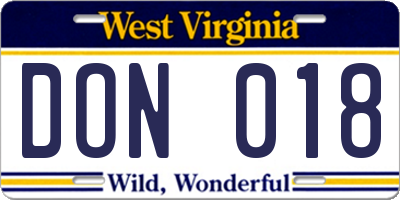 WV license plate DON018
