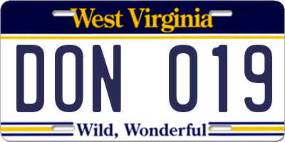 WV license plate DON019