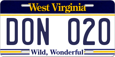WV license plate DON020