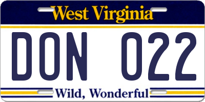 WV license plate DON022