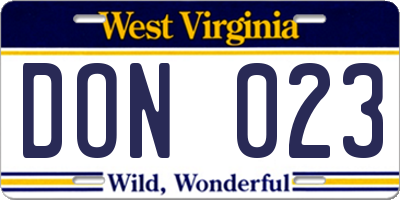 WV license plate DON023