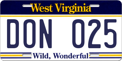 WV license plate DON025