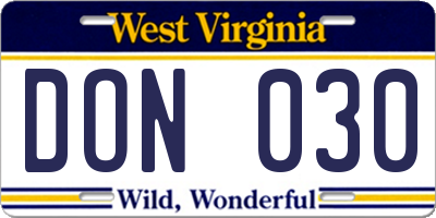 WV license plate DON030