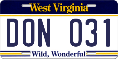 WV license plate DON031