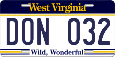 WV license plate DON032