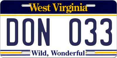 WV license plate DON033