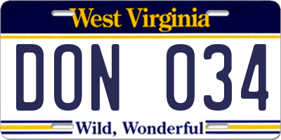WV license plate DON034