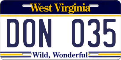 WV license plate DON035