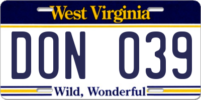 WV license plate DON039