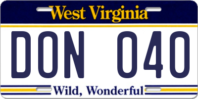 WV license plate DON040