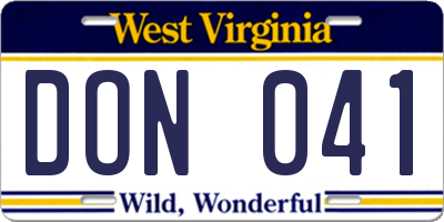 WV license plate DON041