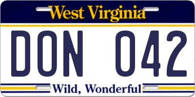 WV license plate DON042