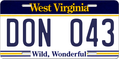 WV license plate DON043