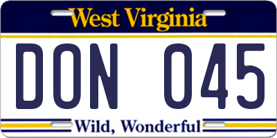WV license plate DON045