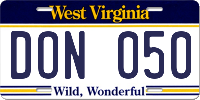 WV license plate DON050