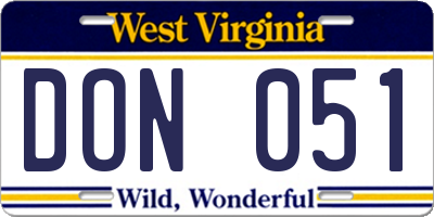 WV license plate DON051