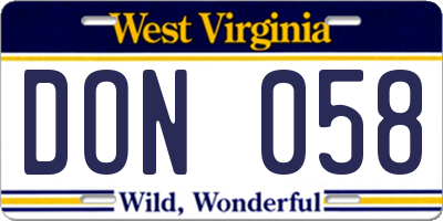 WV license plate DON058