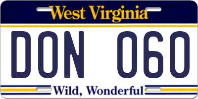 WV license plate DON060