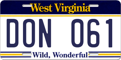 WV license plate DON061
