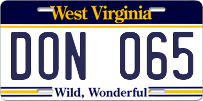 WV license plate DON065