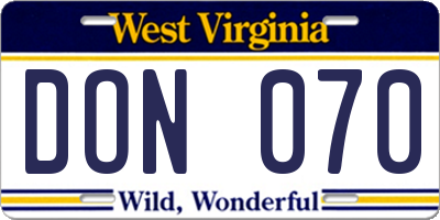 WV license plate DON070
