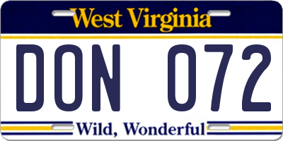 WV license plate DON072