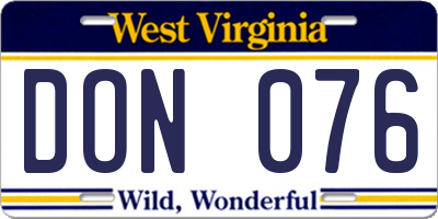 WV license plate DON076