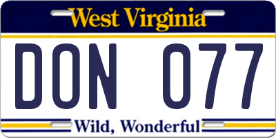 WV license plate DON077