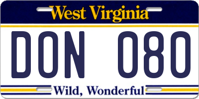WV license plate DON080