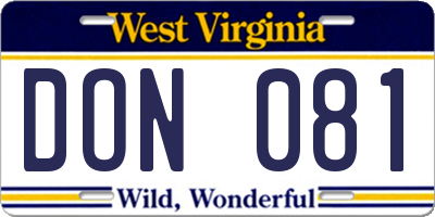 WV license plate DON081