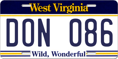 WV license plate DON086