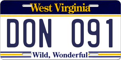 WV license plate DON091