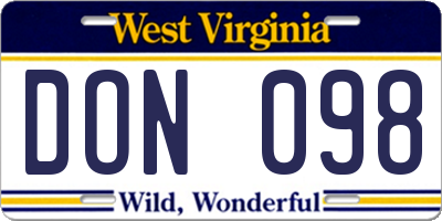 WV license plate DON098