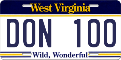 WV license plate DON100