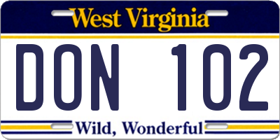 WV license plate DON102