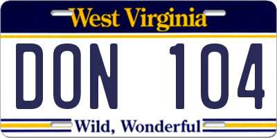 WV license plate DON104