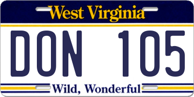 WV license plate DON105