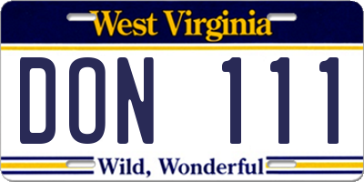 WV license plate DON111