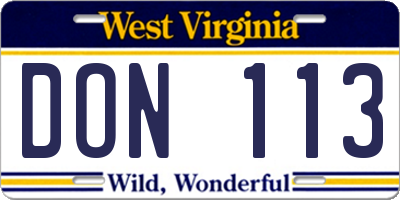 WV license plate DON113