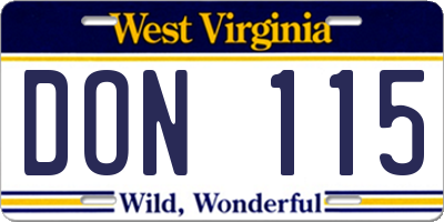 WV license plate DON115
