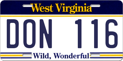 WV license plate DON116