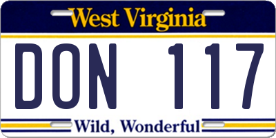 WV license plate DON117