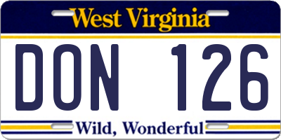 WV license plate DON126